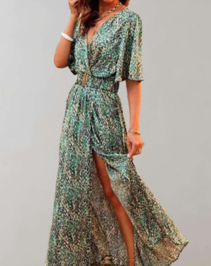 Vestido largo estampado para mujer con escote cruzado