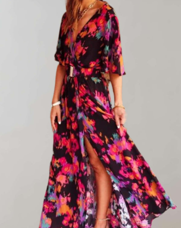Vestido largo estampado para mujer con escote cruzado