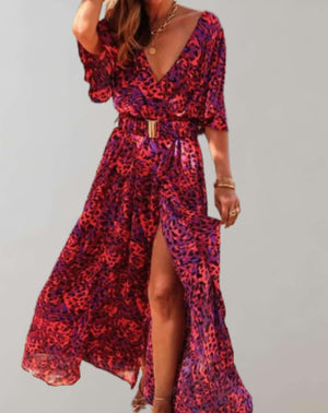 Vestido largo estampado para mujer con escote cruzado