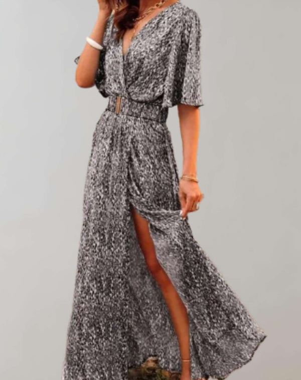 Vestido largo estampado para mujer con escote cruzado