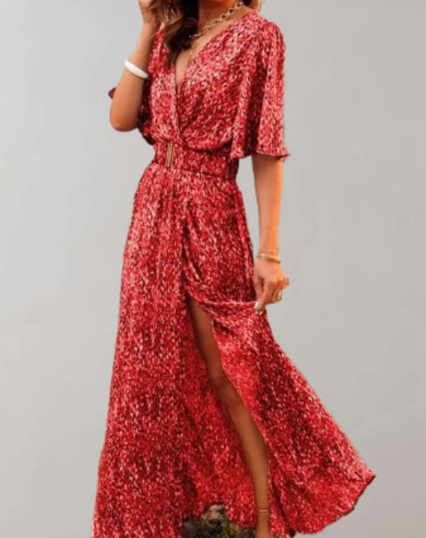 Vestido largo estampado para mujer con escote cruzado