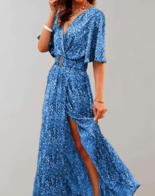 Vestido largo estampado para mujer con escote cruzado