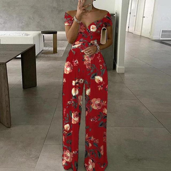Women’s Off-Shoulder Floral Wide-Leg Jumpsuit