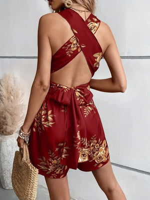 Women’s Floral Halter Neck Short Jumpsuit