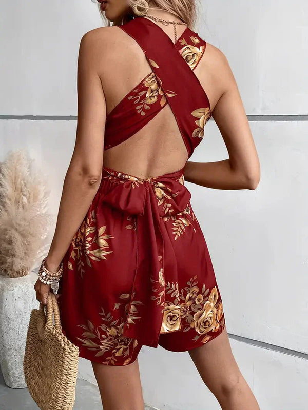 Women’s Floral Halter Neck Short Jumpsuit