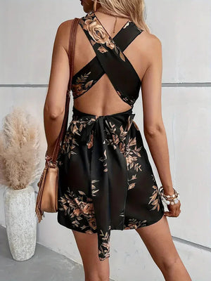 Women’s Floral Halter Neck Short Jumpsuit