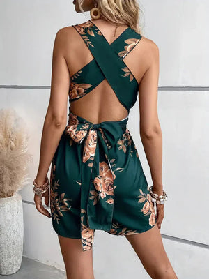 Women’s Floral Halter Neck Short Jumpsuit