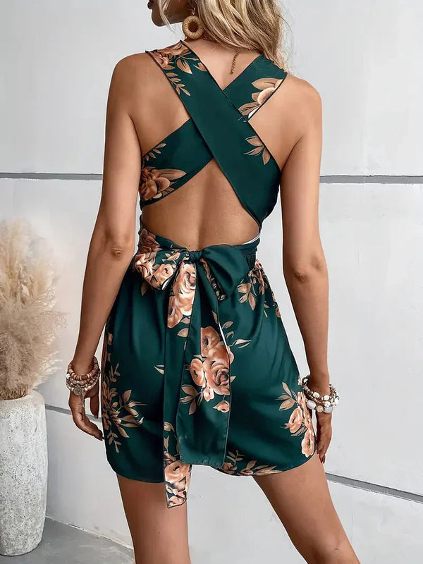 Women’s Floral Halter Neck Short Jumpsuit