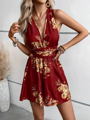 Women’s Floral Halter Neck Short Jumpsuit