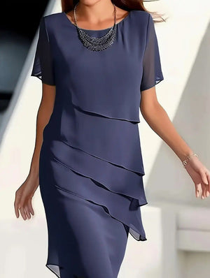 Elegant Flowing Chiffon Midi Dress for Women - Pleated Formal Wear