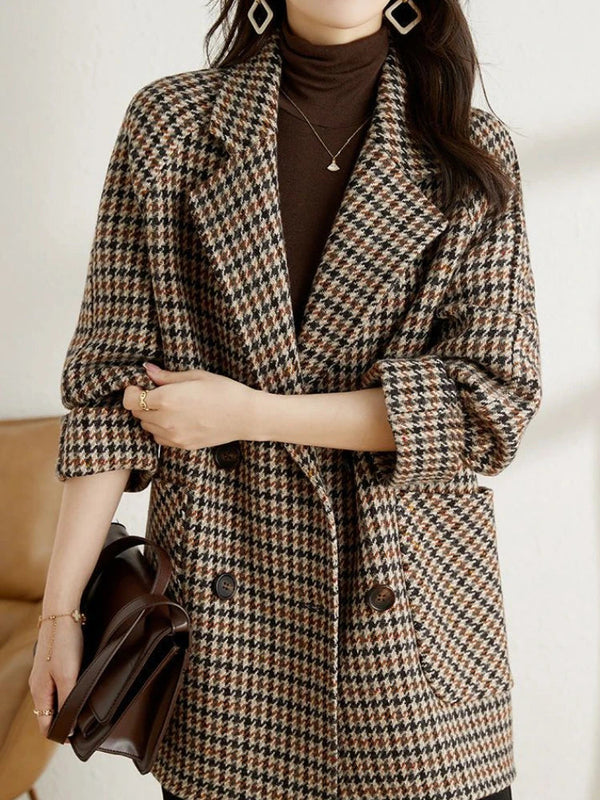 Women’s Oversized Plaid Coat with Double Breasted Design