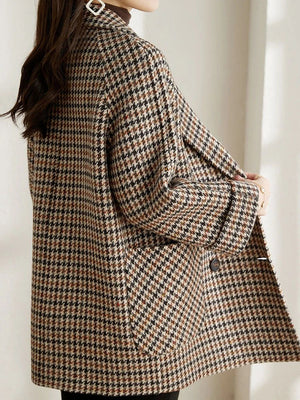 Women’s Oversized Plaid Coat with Double Breasted Design