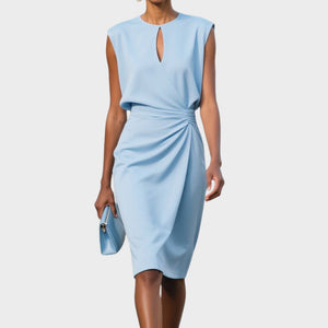 Women's Sleeveless Ruched Midi Dress with Draped Waist