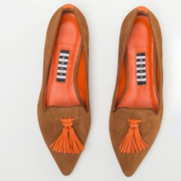 Women’s Pointed Toe Flat Shoes with Decorative Fringe