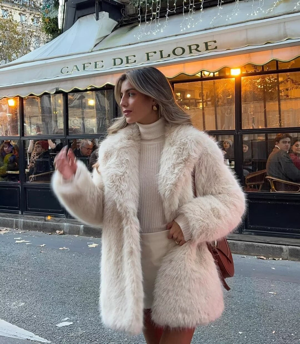 Chaqueta lujosa de piel sintética para mujer