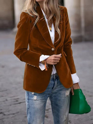 Velvet Blazer Tailored Single-Button Coat for Women