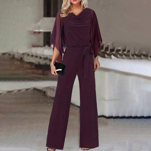 Women's Wide-Leg Jumpsuit with Lace-Up Waist