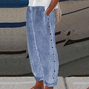 Women's Coastal Stripe Button-Detail Relaxed Pants