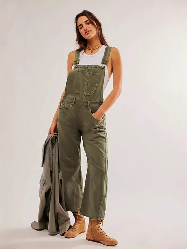 Women's Relaxed-Fit Wide-Leg Overalls with Practical Pockets