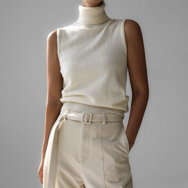 Women's Sleeveless Turtleneck Knit Top with Slim-Fit