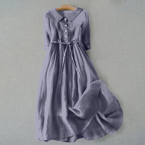 Women’s Button Front Tie Waist Flowy Midi Dress
