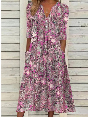 Women’s Vintage Floral Boho Midi Dress