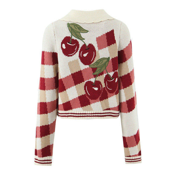 Women's Cherry Print Button-Front Cropped Cardigan