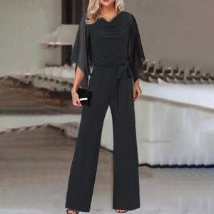 Women's Wide-Leg Jumpsuit with Lace-Up Waist