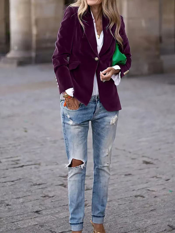 Velvet Blazer Tailored Single-Button Coat for Women