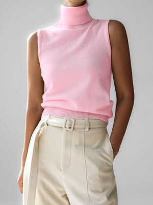 Women's Sleeveless Turtleneck Knit Top with Slim-Fit