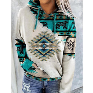 Women’s Aztec Print Hoodie Casual Oversized Pullover