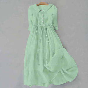 Women’s Button Front Tie Waist Flowy Midi Dress