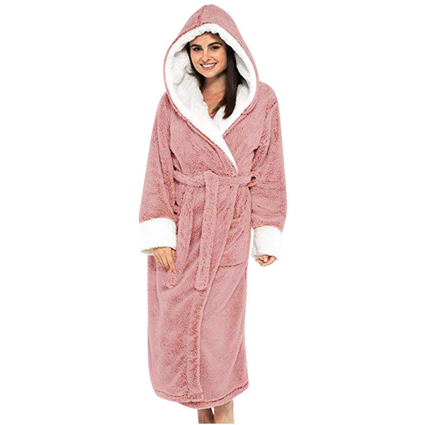 Women's Plush Hooded Fleece Bathrobe