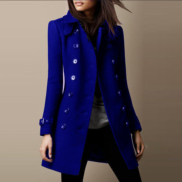 Women's Double-Breasted Tailored Fit Long Coat
