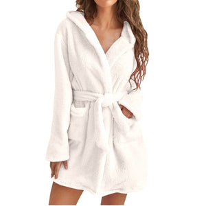 Women's Plush Hooded Belted Bathrobe