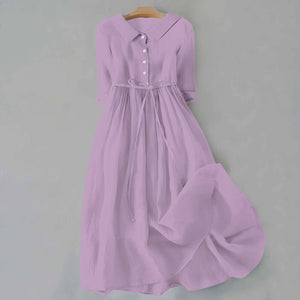 Women’s Button Front Tie Waist Flowy Midi Dress