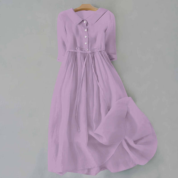 Women’s Button Front Tie Waist Flowy Midi Dress