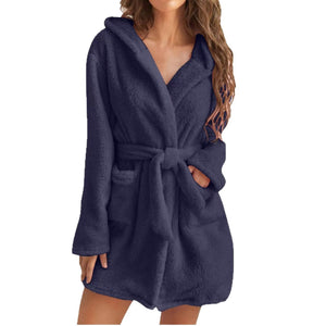 Women's Plush Hooded Belted Bathrobe