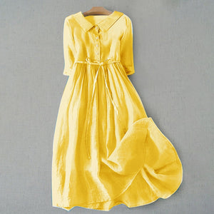 Women’s Button Front Tie Waist Flowy Midi Dress