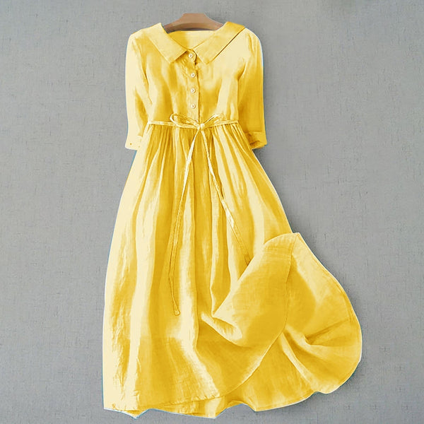 Women’s Button Front Tie Waist Flowy Midi Dress