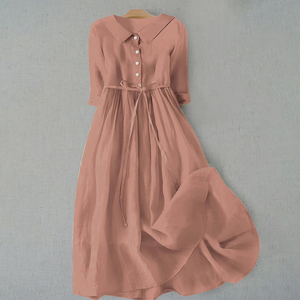 Women’s Button Front Tie Waist Flowy Midi Dress
