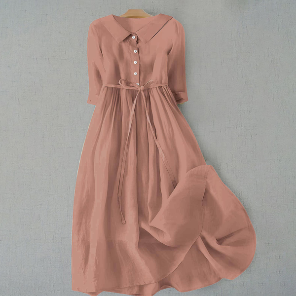 Women’s Button Front Tie Waist Flowy Midi Dress