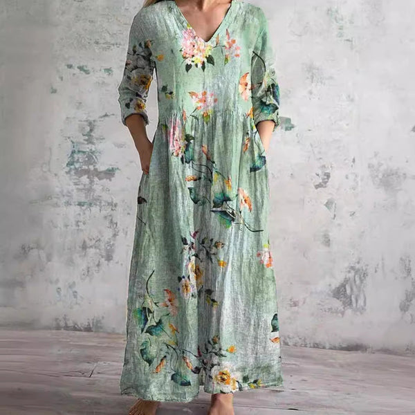 Women's Boho Floral Print V-Neck Maxi Dress