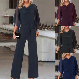 Women's Wide-Leg Jumpsuit with Lace-Up Waist