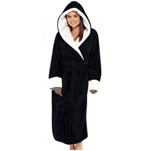Women's Plush Hooded Fleece Bathrobe