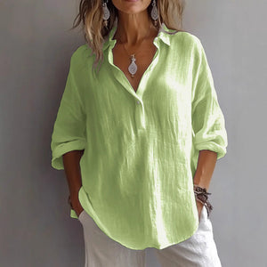 Women's Relaxed Collared Blouse with V-Neck
