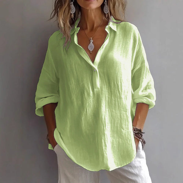 Women's Relaxed Collared Blouse with V-Neck