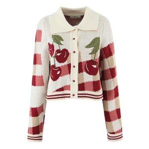 Women's Cherry Print Button-Front Cropped Cardigan