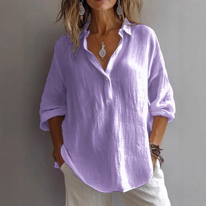 Women's Relaxed Collared Blouse with V-Neck