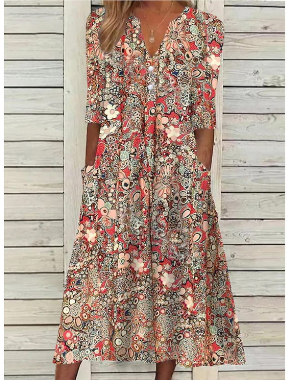 Women’s Vintage Floral Boho Midi Dress